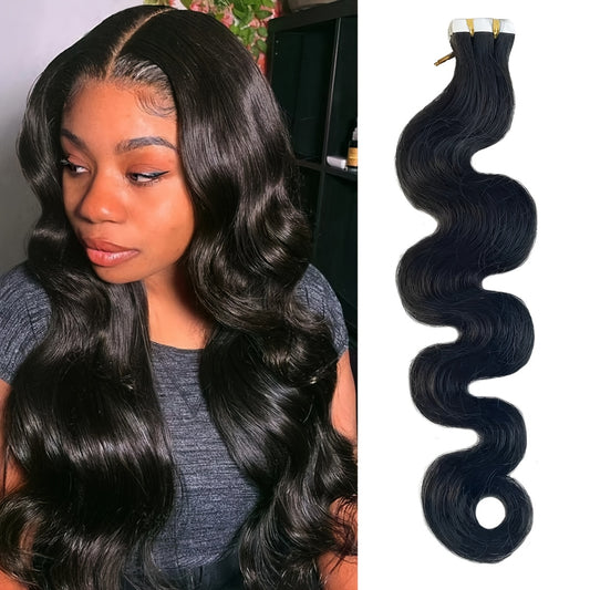 Body Wave Tape In Hair Extensions for Semi-Transparent Tape Human Hair Extensions Invisible Brazilian Hair Tape In Wavy Extensions Real Hair 20pcs 1.76 oz