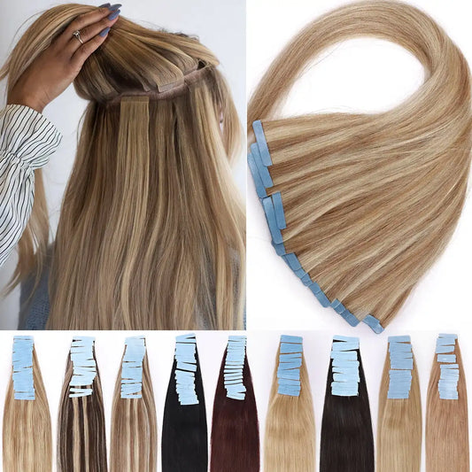 **Tape-In Hair Extensions – 100% Real Human Hair (20pcs)