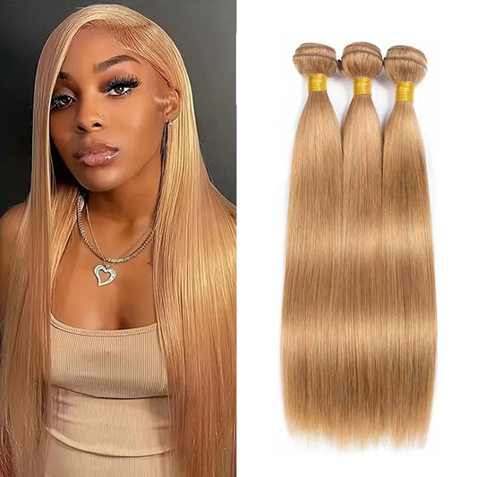 High Quality Remy Hair Honey Blonde Highlight Balayage Bundle Piano Color P4/27 Silky Straight 8 Inches Hair Weave Extensions