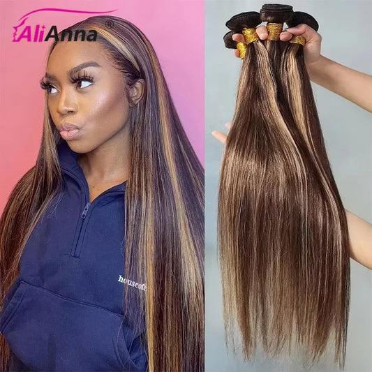 Highlight Bundles Straight Human Hair Bundles Raw Hair P4/27 Colored Ombre Honey Blonde Bundles Brazilian Hair Extensions