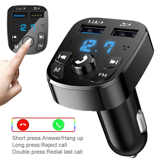 Car Charger FM Transmitter Bluetooth Audio – Dual USB | 3.1A Fast Charger | Hands-Free MP3 Player