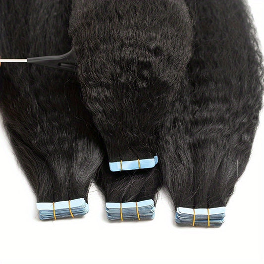 2bags 40PC Natural Black Kinky Straight Tape In Human Hair Tape In Hair Extensions